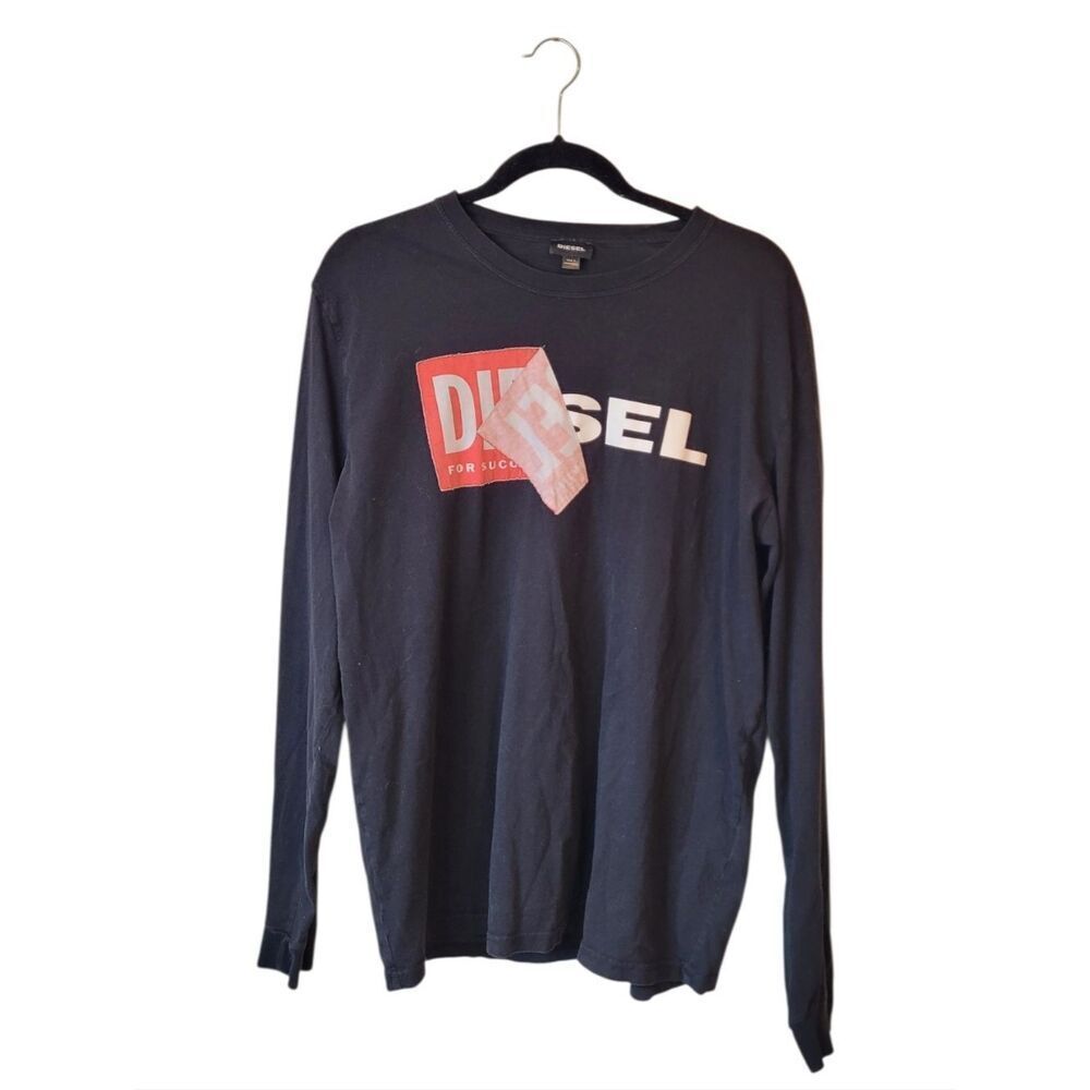 Diesel Black Long Sleeve Red & White Logo Tee Size XXL